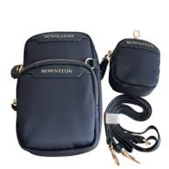 Rownyeon nylon black compact crossbody bag with attached pouch - Picture 2 of 11